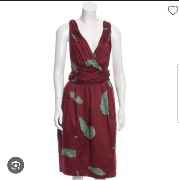 Marc Jacobs Fit And Flared Halter Cotton Maroon Wrap Neckline Runway Dress Sz 0 - Picture 2 of 9